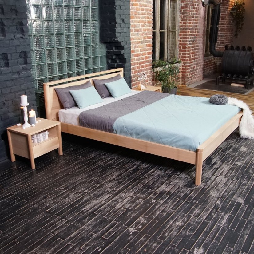 DROP HARD Double Bed (postel z buku) - rozmer: 200x180x26 cm, farba: neošetřené (bez oleja, bez laku)