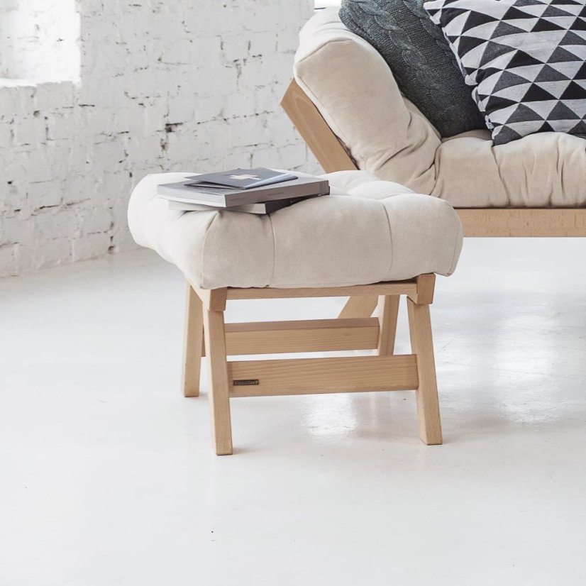 ALLEGRO Pouffe - rozmer: 55x47x43 cm, farba futonu: red, farba: walnut (lněný olej)