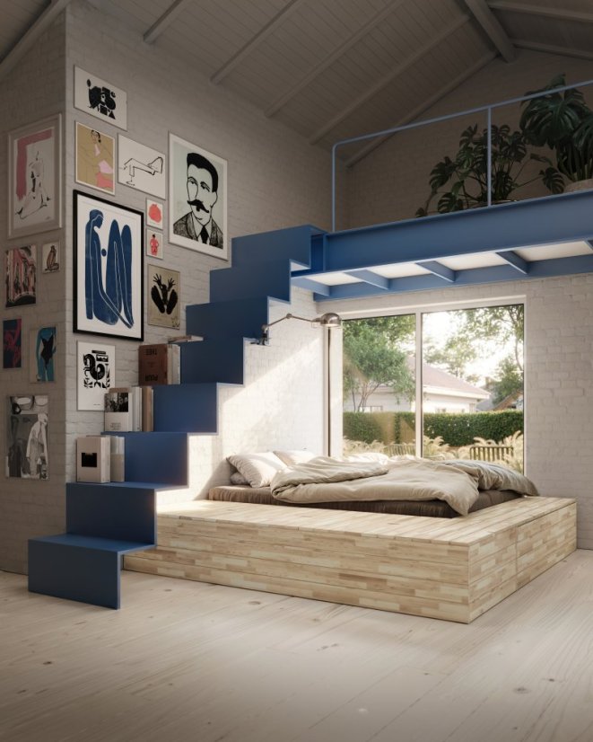 BASEMENT BED natural pine (posteľ z borovice) - rozmer: 226x242x41 cm, farba: natural (lak)