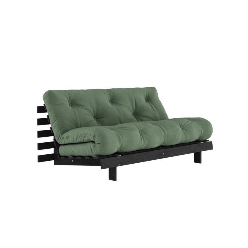 ROOT SOFA natural pine (pohovka z borovice) - Farba: karup black night, rozmer: 160*200 cm, farba futonu: olive green 756