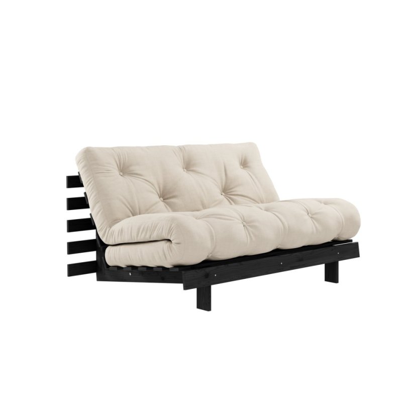 ROOT SOFA natural pine (pohovka z borovice) - Farba: karup black night, rozmer: 140*200 cm, farba futonu: beige 747