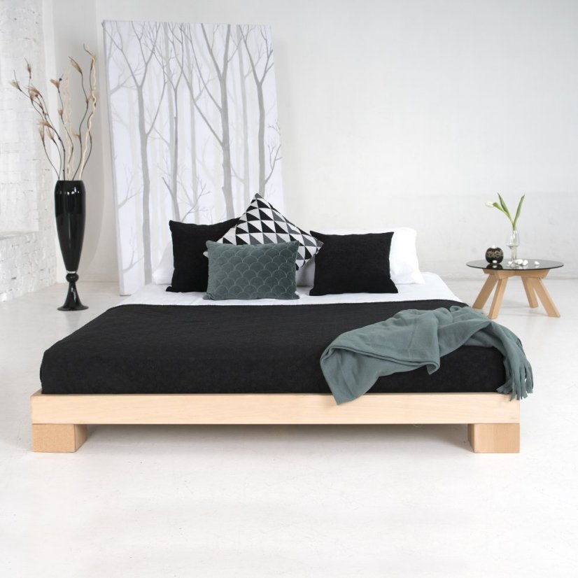 CUBE Double Bed (postel z buku) - rozmer: 200x160x16 cm, farba: neošetřené (bez oleja, bez laku)
