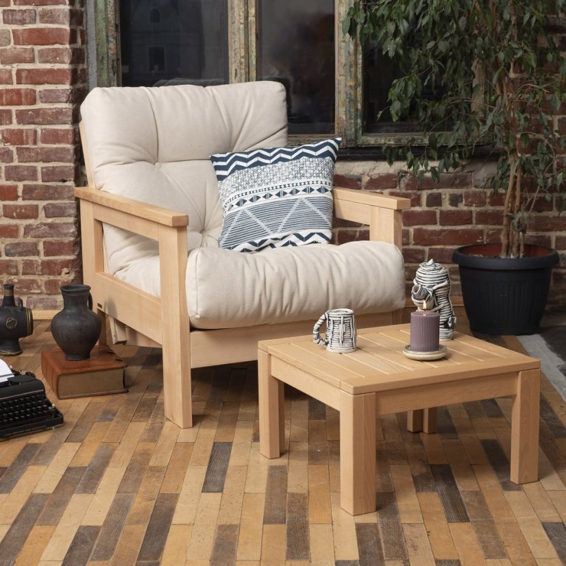 MEXICO Armchair (kreslo z buku) - rozmer: 105 / 140x75x83 cm, farba futonu: beige, farba: natural (lněný olej)