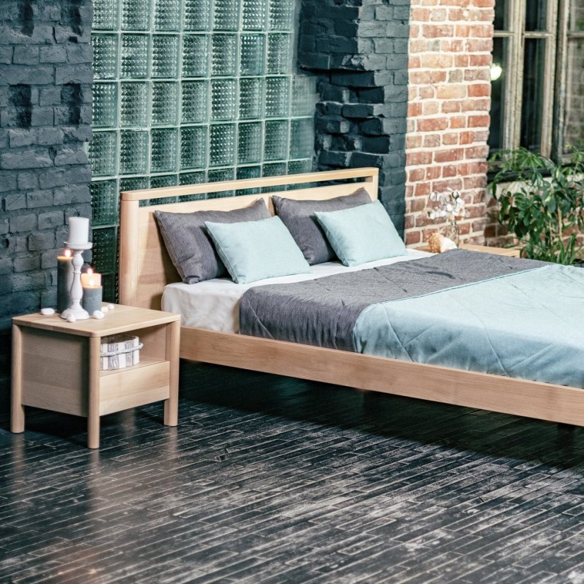 DROP HARD Double Bed (postel z buku) - rozmer: 200x180x26 cm, farba: neošetřené (bez oleja, bez laku)