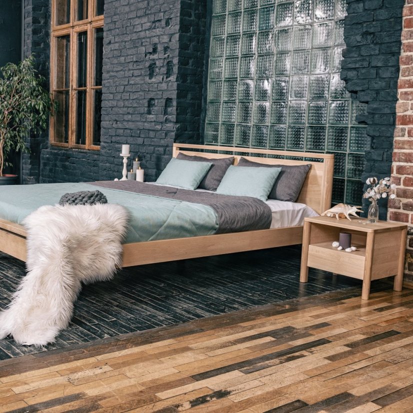 DROP HARD Double Bed (postel z buku) - rozmer: 200x180x26 cm, farba: neošetřené (bez oleja, bez laku)