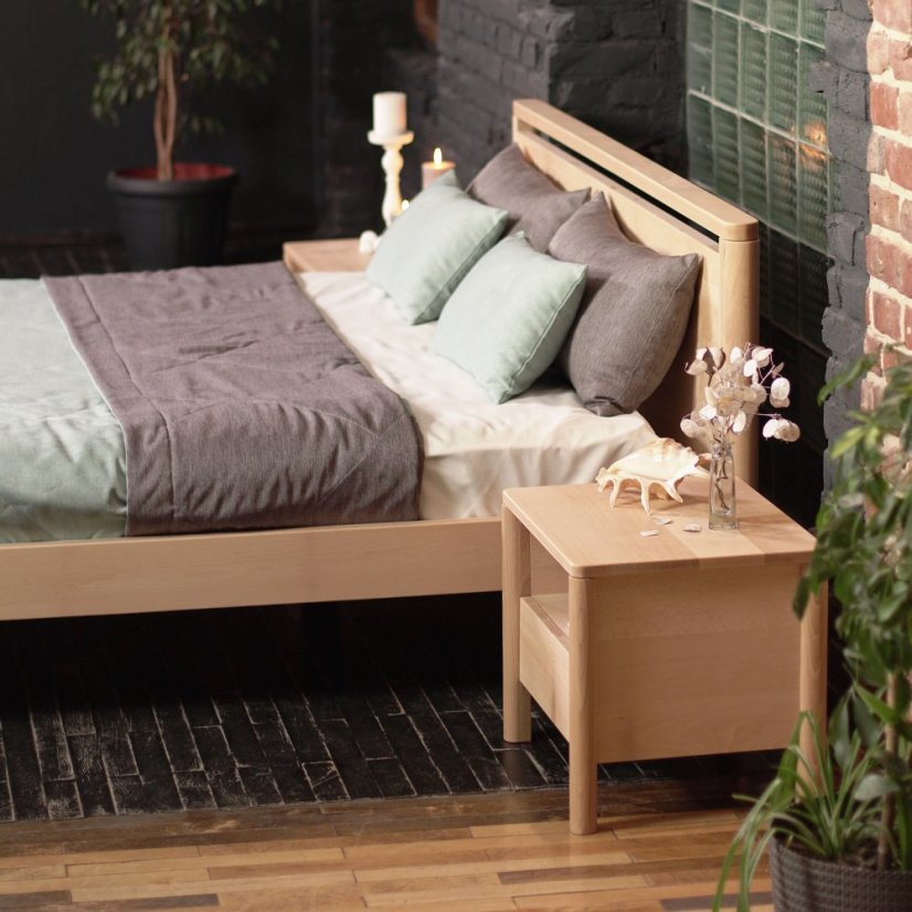 DROP HARD Double Bed (postel z buku) - rozmer: 200x180x26 cm, farba: neošetřené (bez oleja, bez laku)